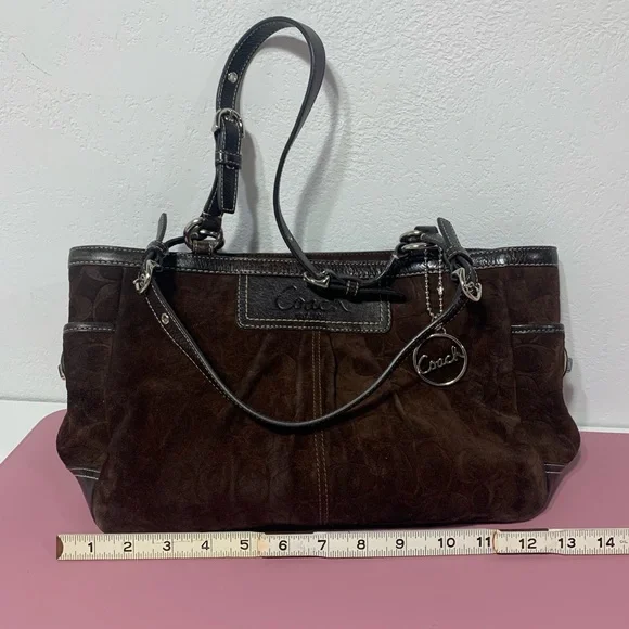 COACH Chocolate Signature Shoulder Bag Suede Logo Y2K F14000 - Picture 12 of 13
